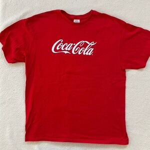 Coca-Cola Mens XL T-Shirt Red Short Sleeve Graphic Logo Cotton Delta Pro Weight